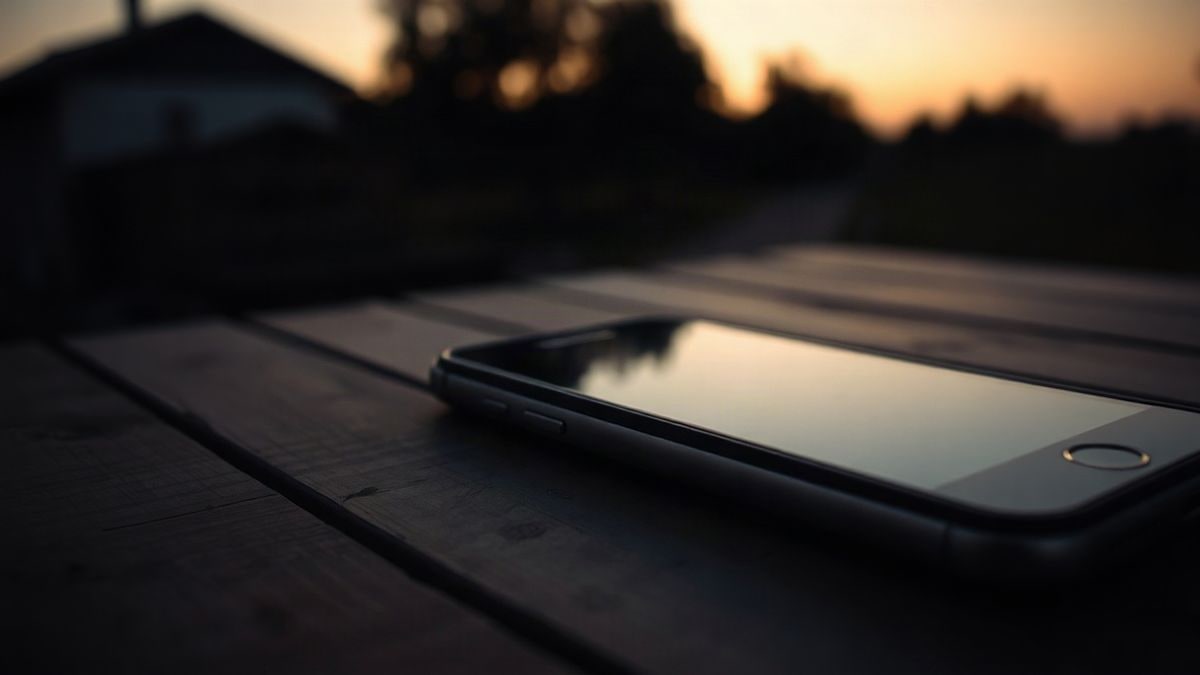 Imagen ilustrativa: primer plano de un teléfono móvil sobre una mesa de madera al atardecer