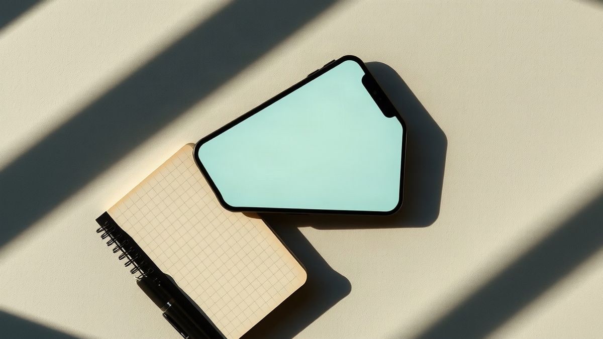 Illustrative image: mobile phone with illuminated screen on a wooden table at sunset