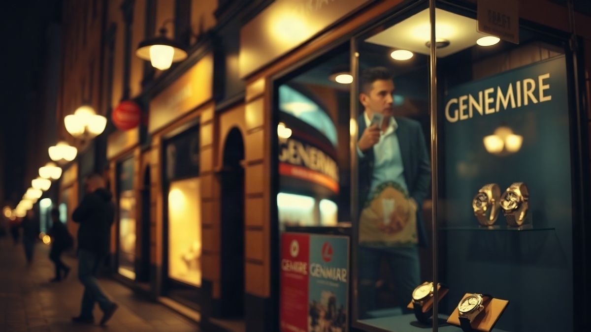 Imagen ilustrativa: escaparate de una joyería genérica iluminado por farolas en una calle urbana nocturna
