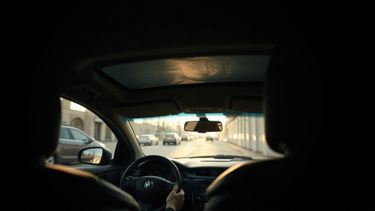 Illustrative image: interior of a parked car with the steering wheel illuminated by light from a side window