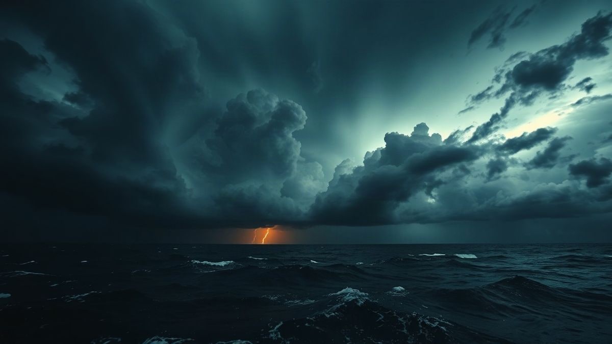 Imagen ilustrativa: cielo tormentoso sobre el mar Mediterráneo con nubes dramáticas y olas agitadas