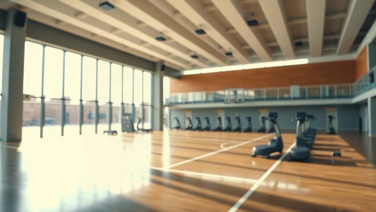 Imagen ilustrativa: interior de un centro deportivo municipal con luz de ventana lateral y equipamiento vacío