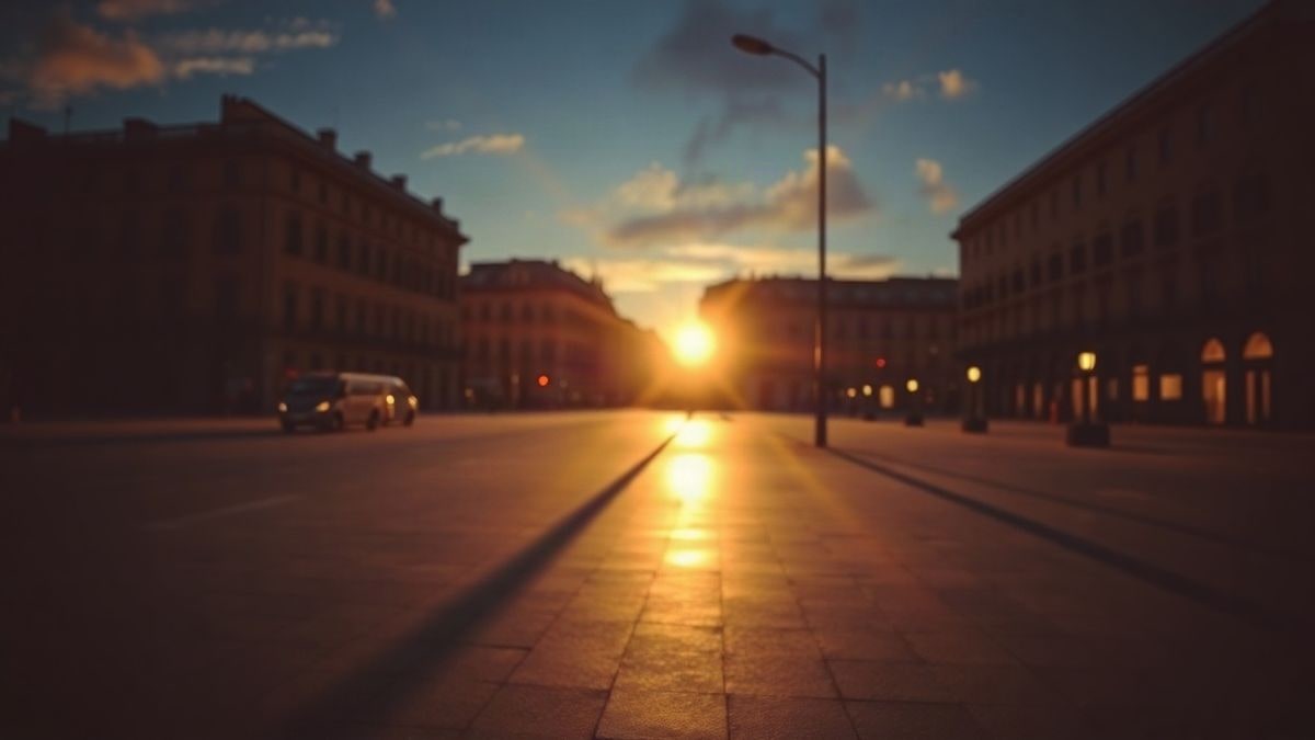 Imagen ilustrativa: silueta de una plaza pública vacía al atardecer con sombras alargadas