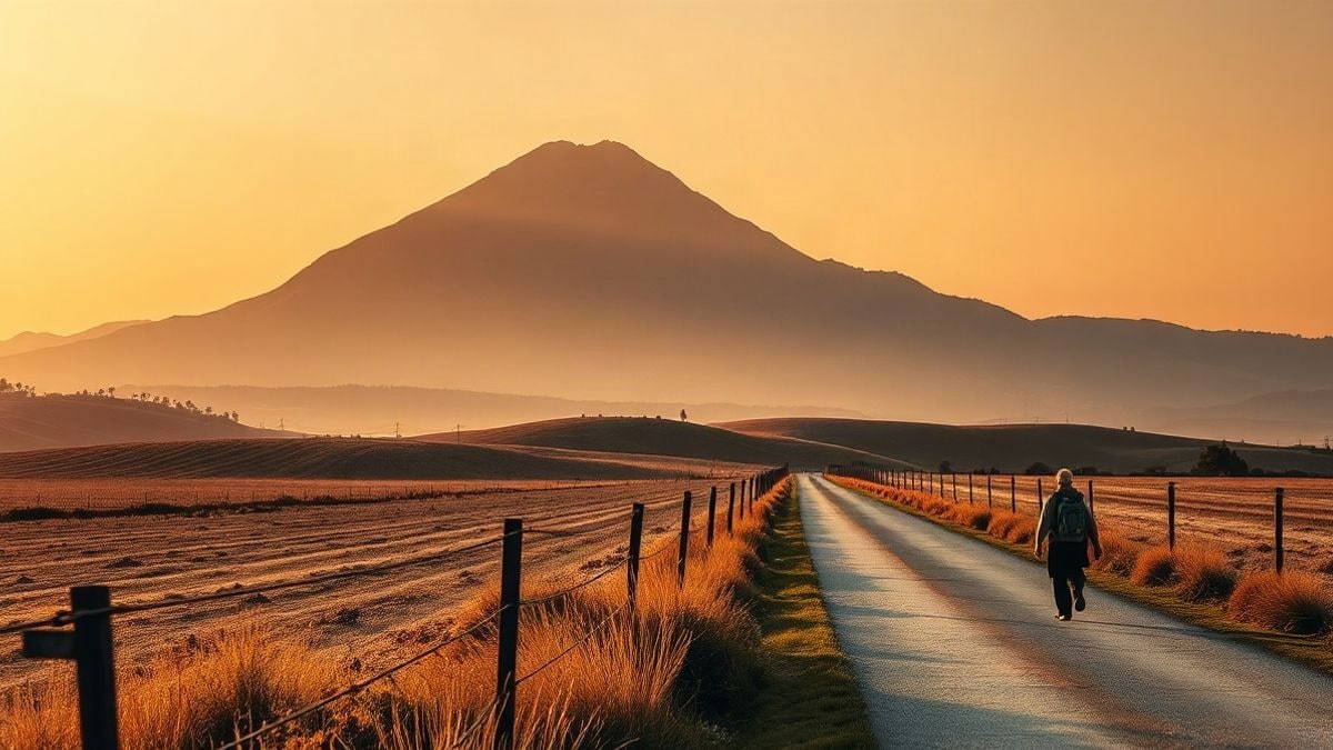 Imagen ilustrativa: un camino rural solitario con una figura lejana al atardecer