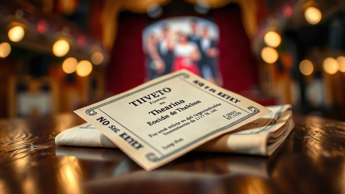 Imagen ilustrativa: entradas de teatro y una invitación de papel sobre una mesa de madera oscura