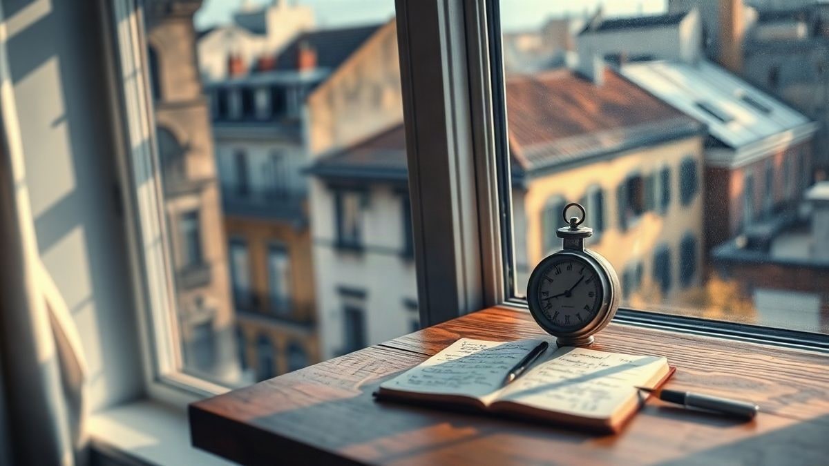Imagen ilustrativa: interior con luz de ventana lateral, una mesa con un barómetro y una libreta de notas meteorológicas