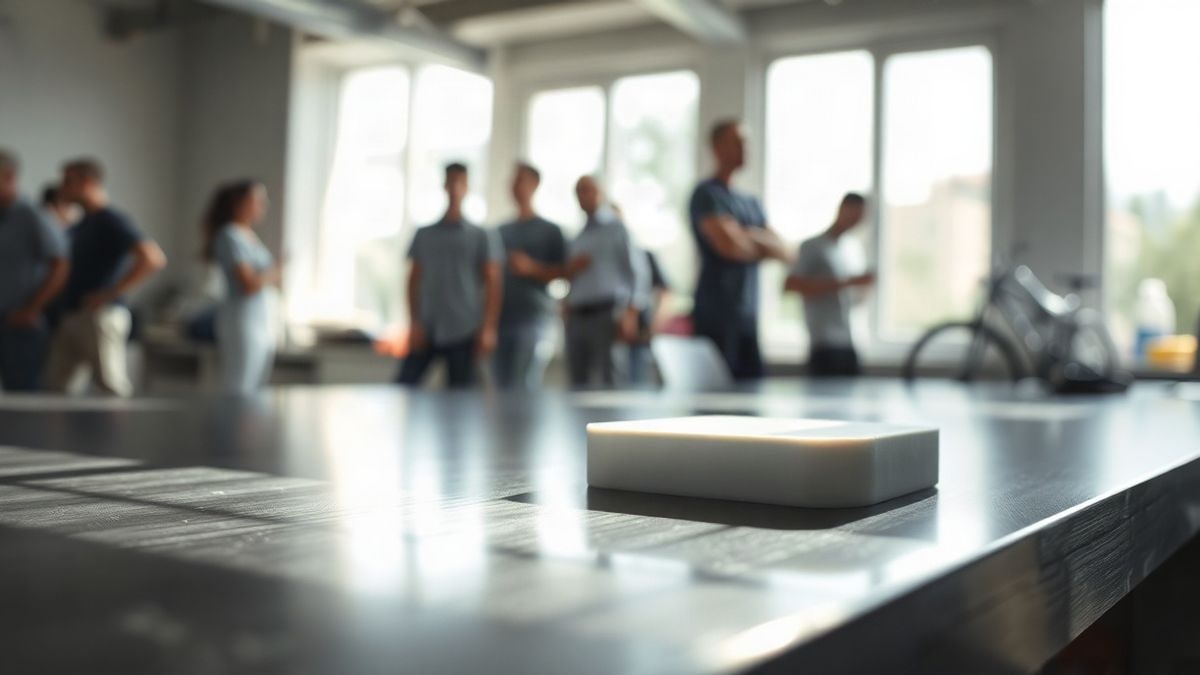 Imagen ilustrativa: pieza impresa en 3D sobre una mesa metálica de laboratorio con luz natural suave