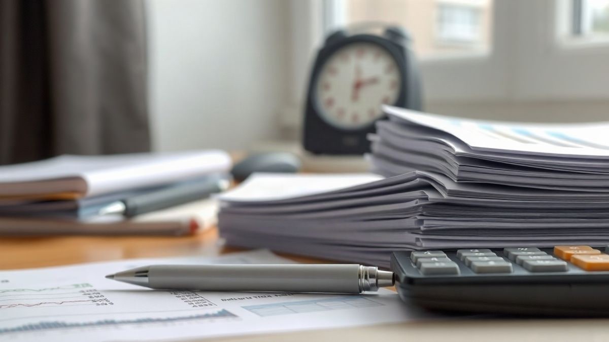 Imagen ilustrativa: informes económicos apilados sobre una mesa con una calculadora y un bolígrafo