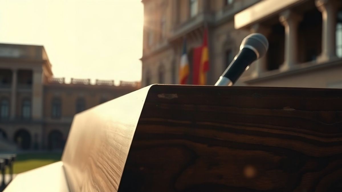 Imagen ilustrativa: detalle de la superficie de madera de un atril vacío con luz lateral dramática