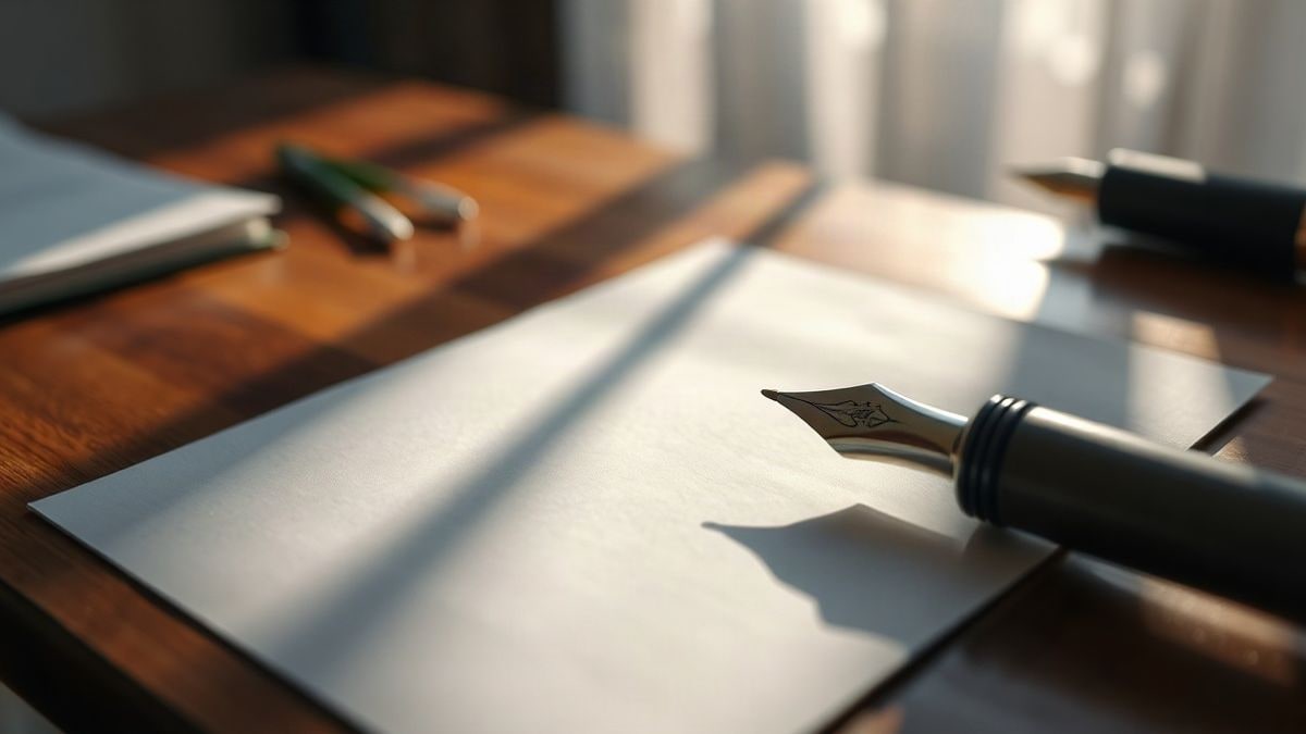 Imagen ilustrativa: primer plano de un bolígrafo sobre un formulario en blanco, sobre una mesa de madera con luz natural