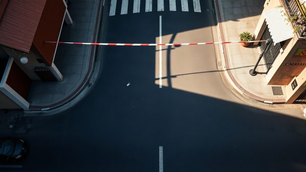 Imagen ilustrativa: vista cenital de un cruce de calles urbanas con cinta policial en el suelo