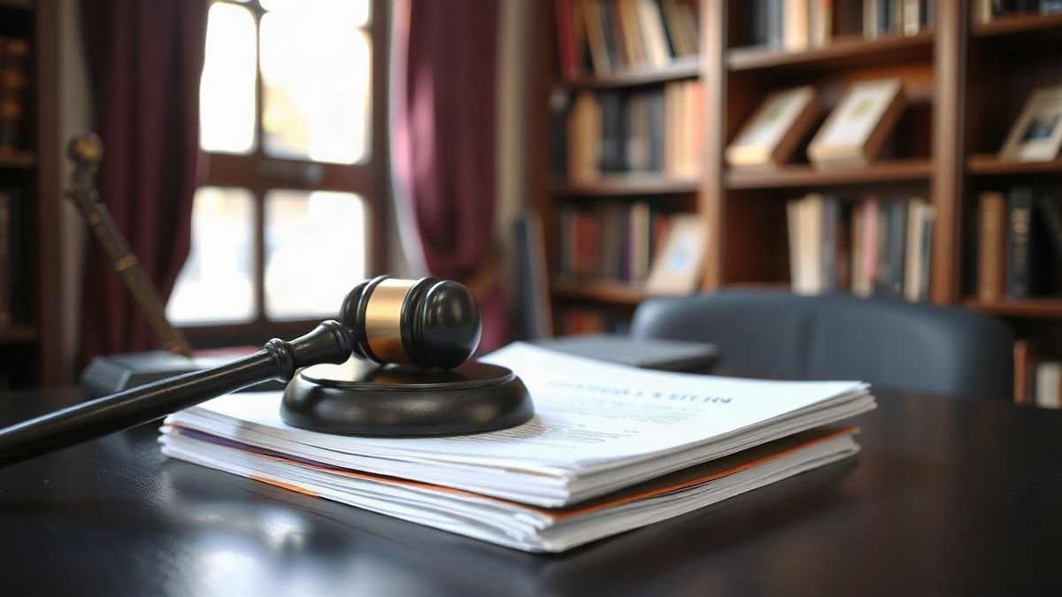 Imagen ilustrativa: un mazo de madera sobre documentos legales en un despacho