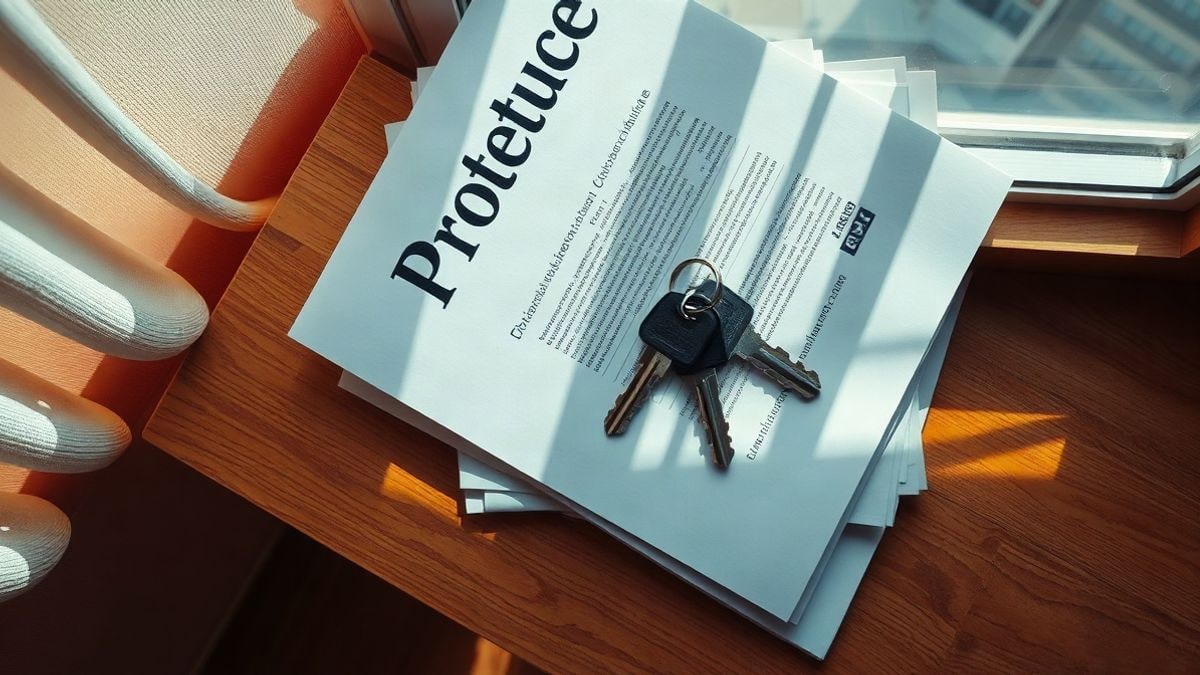 Illustrative image: keys of a home on a folded contract on a wooden table with natural light from a window
