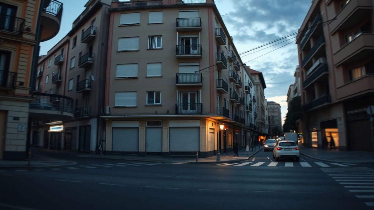 Illustrative image: facade of a generic residential building with balconies at sunset