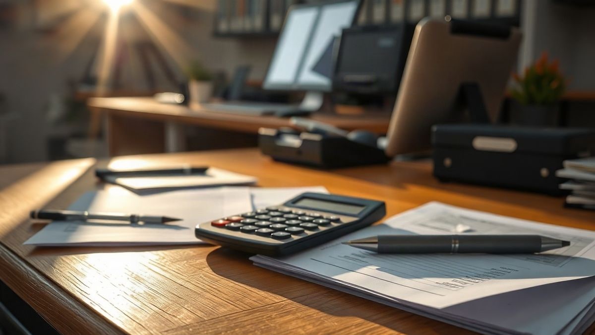 Illustrative image: budget documents and a calculator on a wooden table