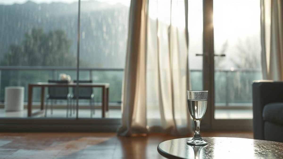 Illustrative image: room with side window and rain running down the glass