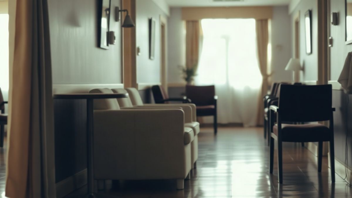 Imagen ilustrativa: sala común de una residencia de mayores con luz de ventana lateral y sillones vacíos