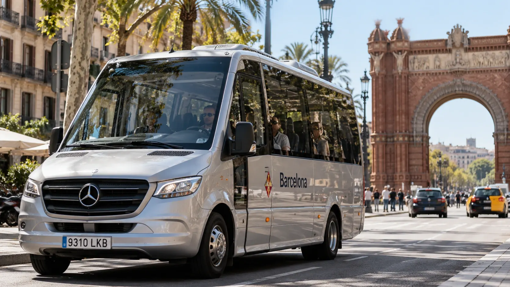 Minibus driving through Barcelona