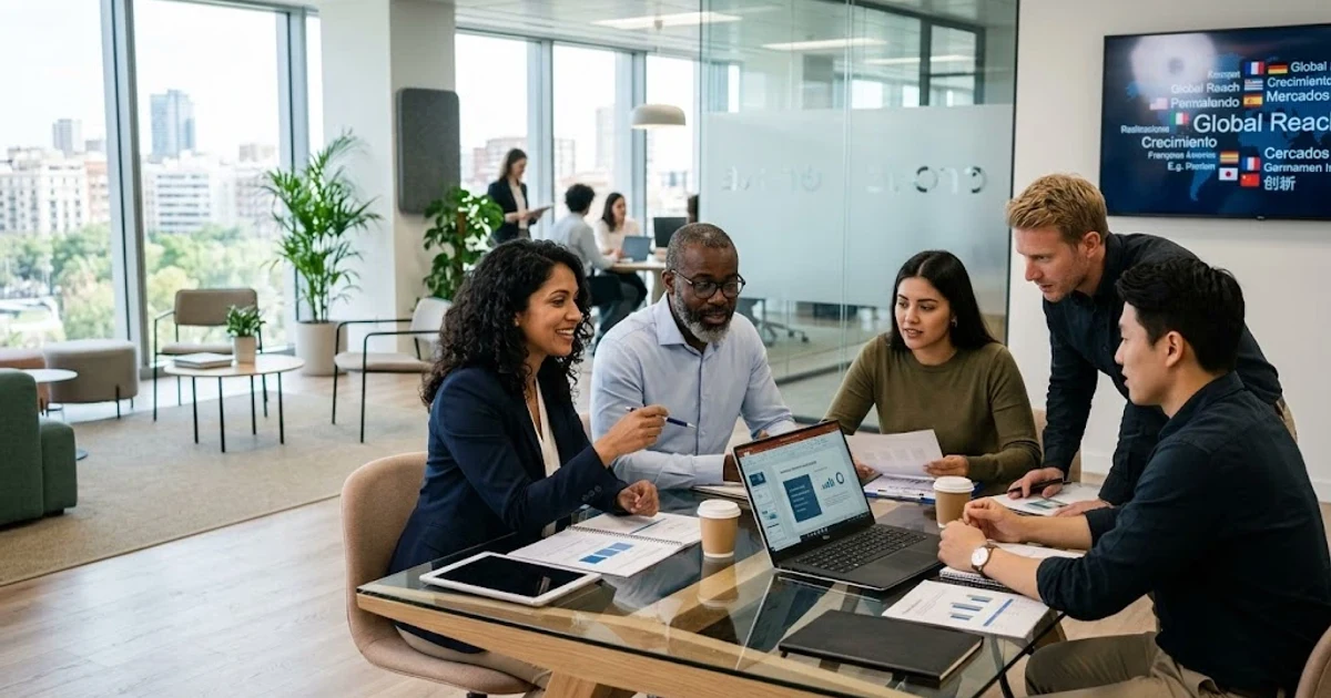 Equipo multicultural en una formación de idiomas para empresas