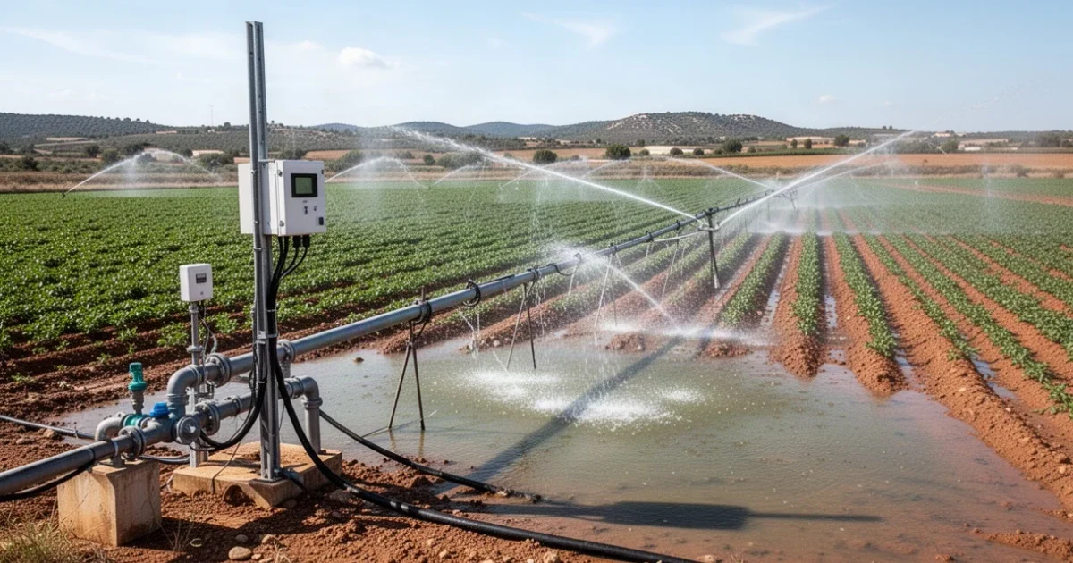 Sistema moderno de riego en campos agrícolas