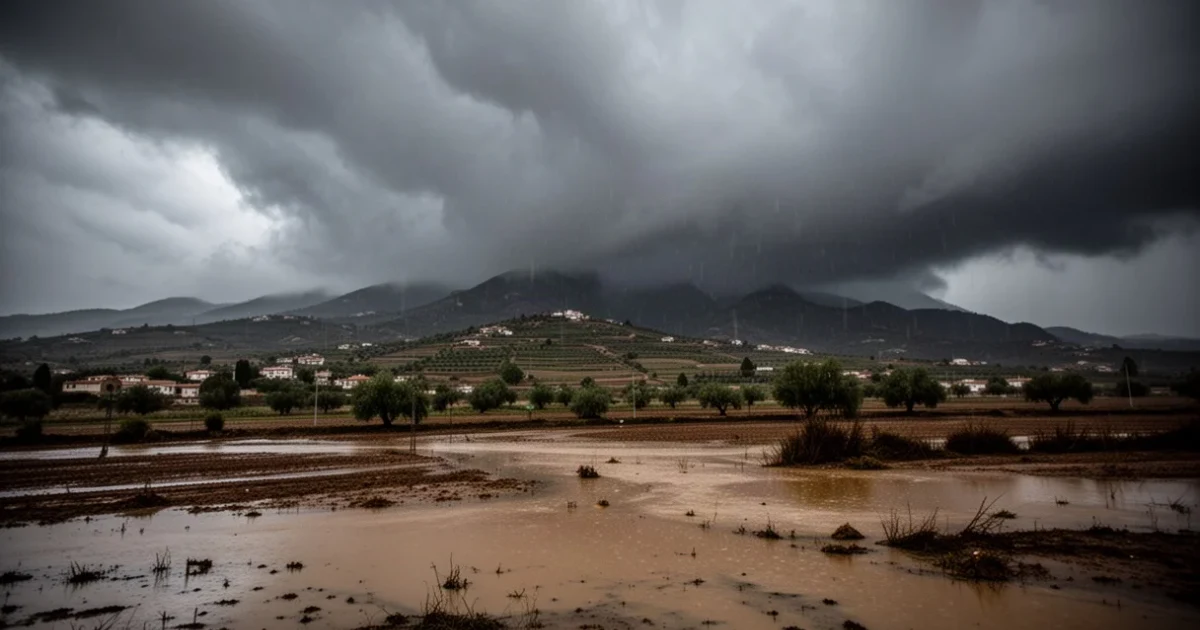 Nubes oscuras sobre un paisaje catalán con riesgo de inundación