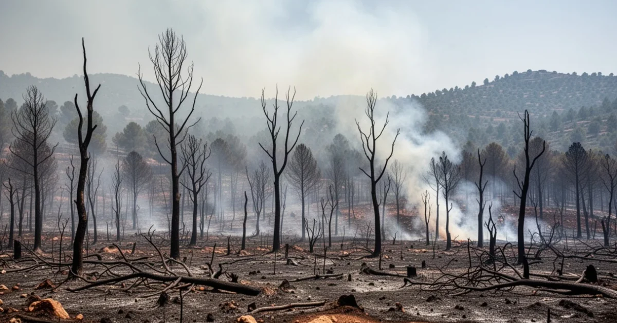Paisaje afectado por incendio forestal en Barberà del Vallès