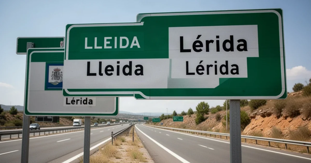 Señales viales mostrando el nombre Lleida