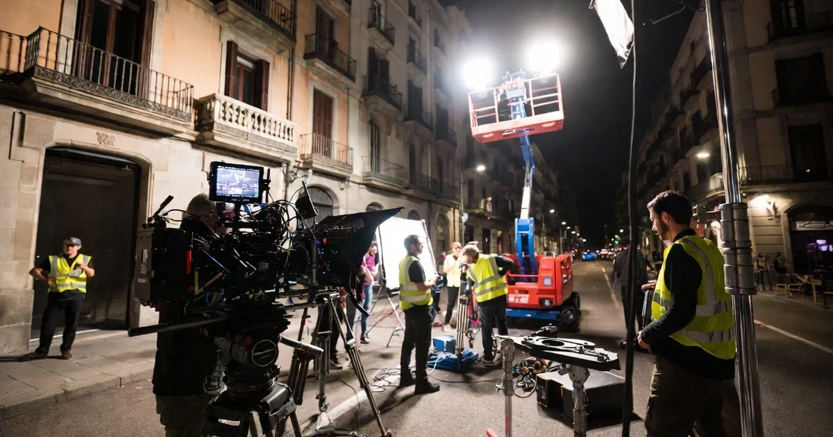 Rodaje cinematográfico nocturno.