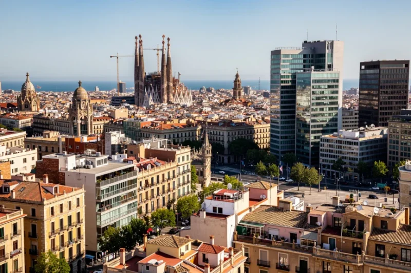 Vista panorámica de Barcelona mostrando su diversidad arquitectónica