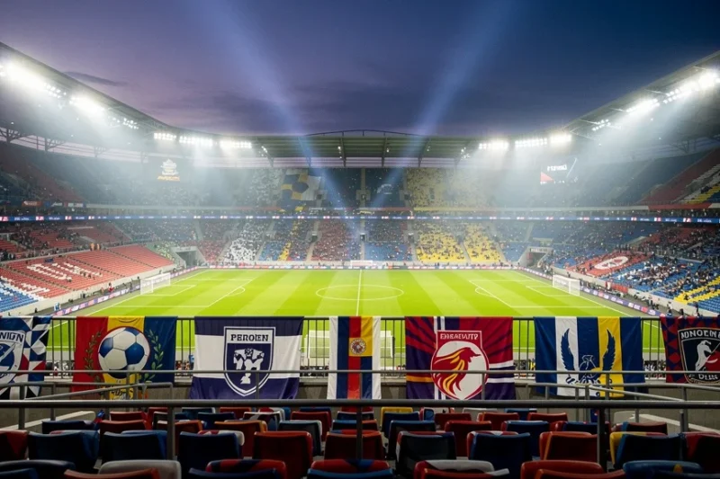 Estadio moderno iluminado durante un partido emocionante de fútbol femenino