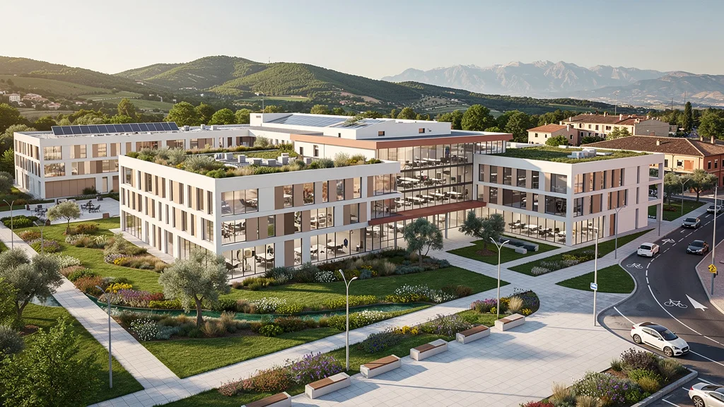 Renderizado arquitectónico moderno del Campus de Salud en Girona