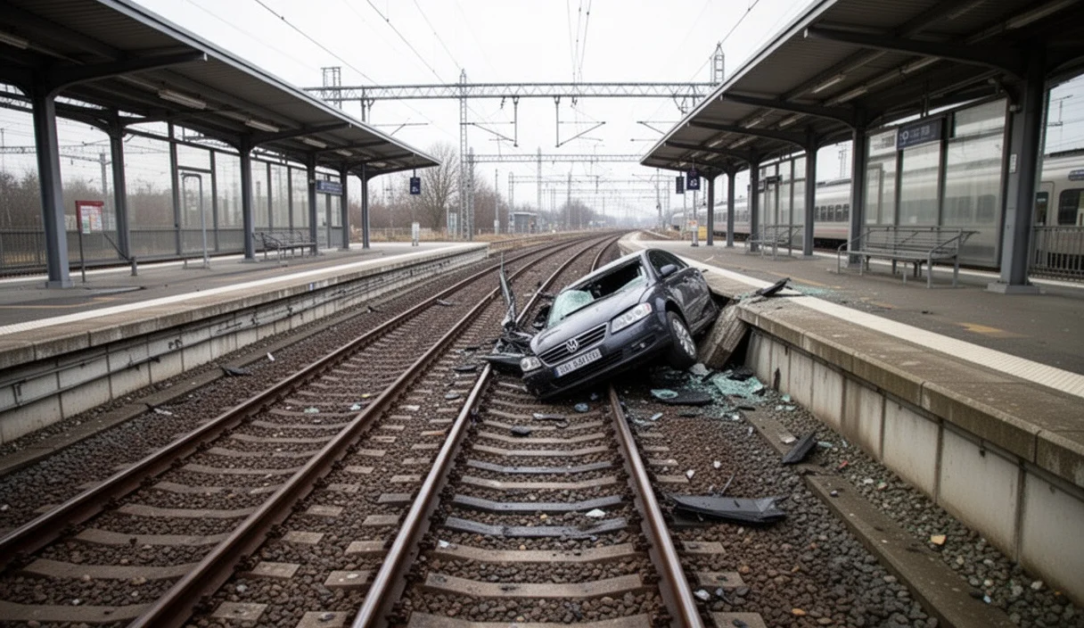 Empty railway platform after a car accident caused service disruption