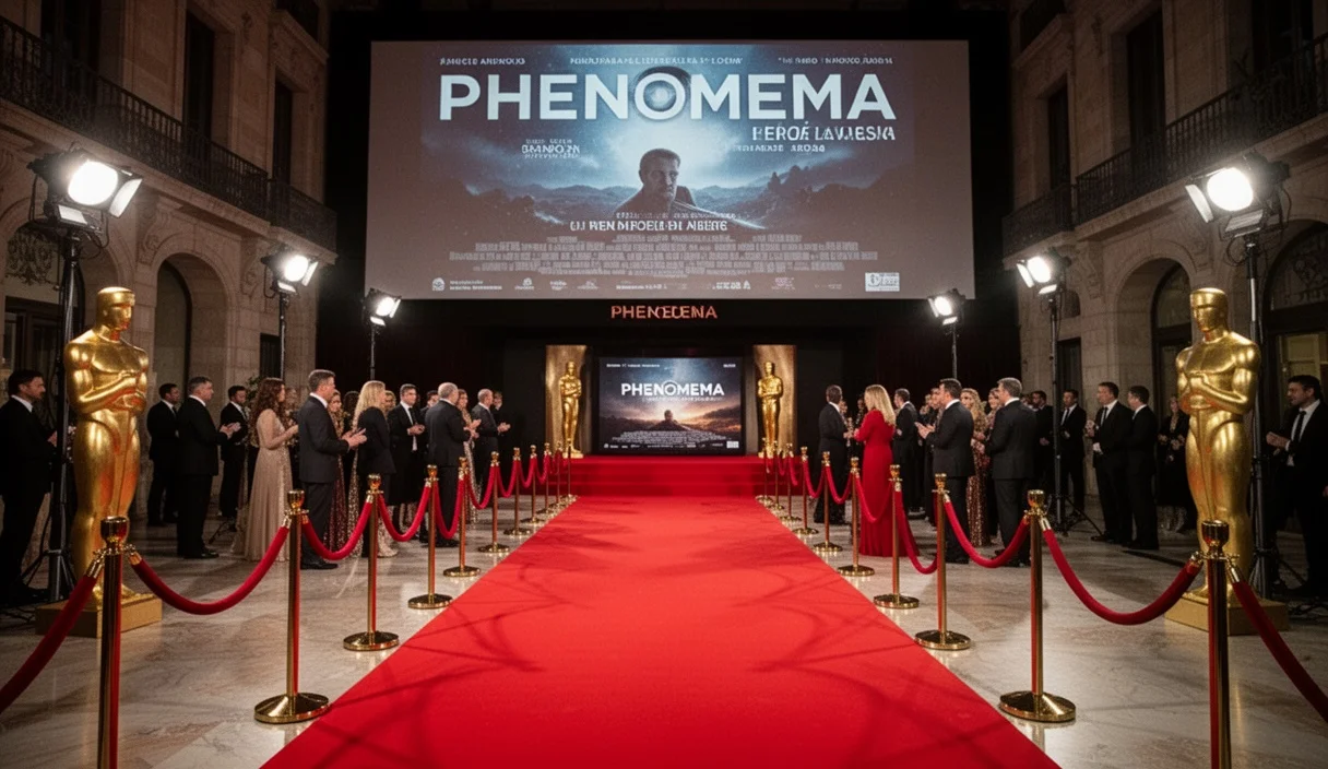 Interior view of Phenomena cinema during a lively film premiere event