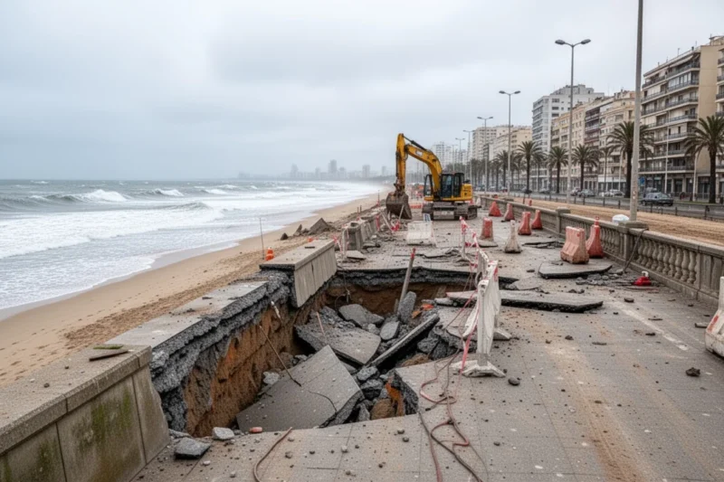 Obras emergentes en la playa tras los daños causados por una tormenta