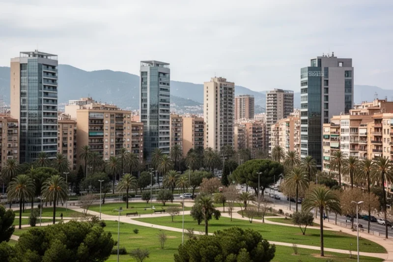 Vista urbana moderna de Badalona con espacios verdes