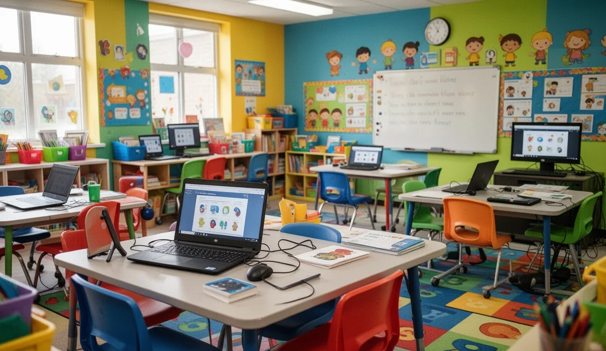 Classroom filled with technology tools used for educational purposes