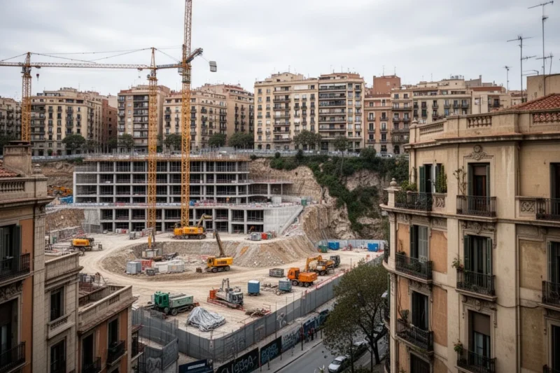 Vista urbana del barrio Vallcarca en Barcelona con edificios residenciales