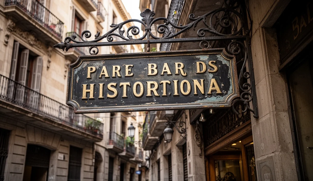 Rótulo histórico de una bodega emblemática en Barcelona