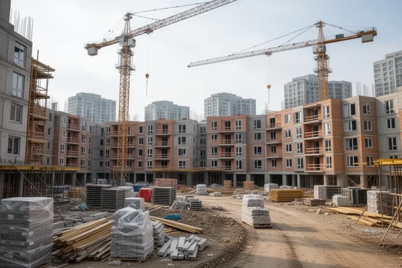 Construction site for new residential buildings in Barcelona