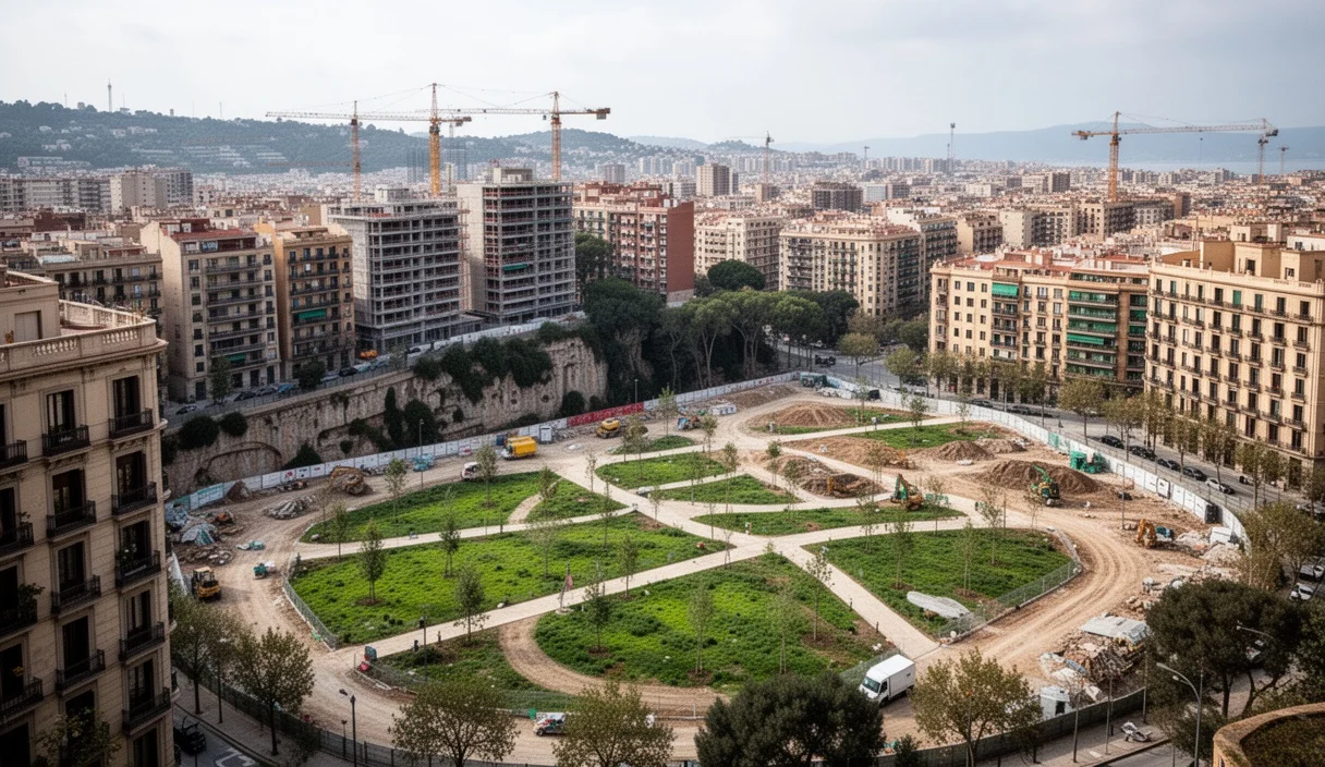 Vista urbana de Vallcarca con obras y espacios verdes