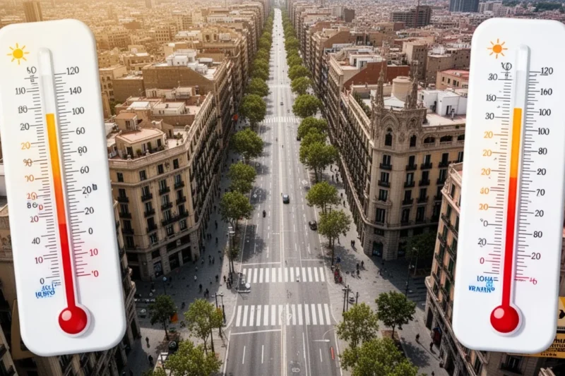 Vista aérea de Barcelona mostrando calles vacías durante una ola de calor