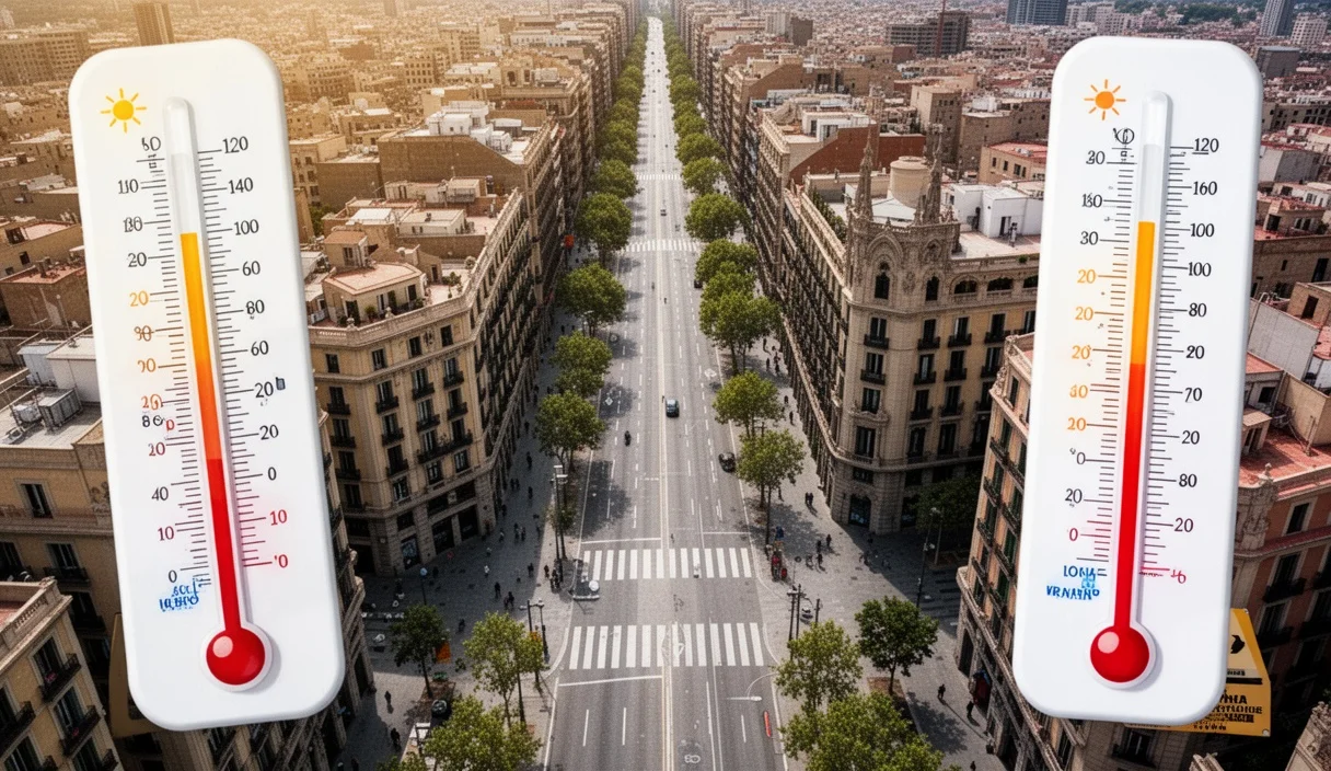 Vista aérea de Barcelona mostrando calles vacías durante una ola de calor