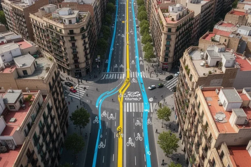 Vista aérea de calles barcelonesas preparadas para el Tour de Francia
