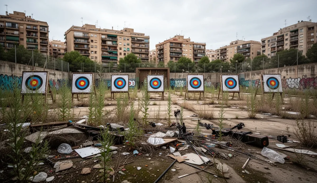 Instalaciones olímpicas abandonadas en Barcelona rodeadas por vegetación