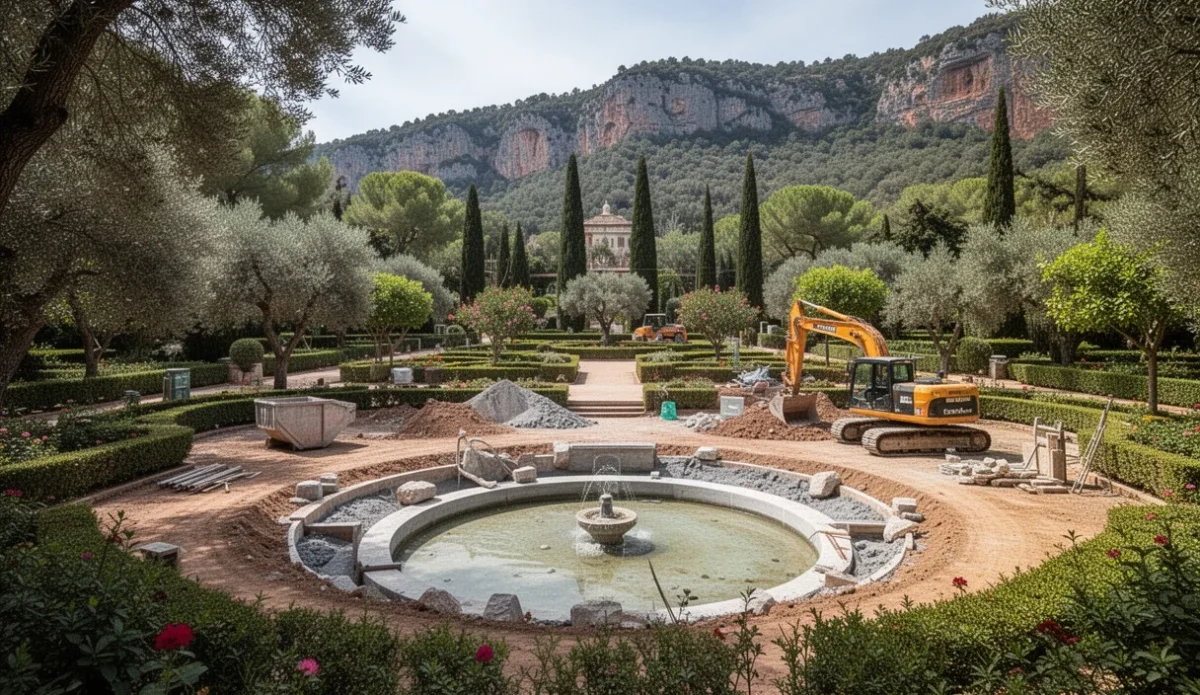 Vista renovada de los jardines Font del Carbó durante las obras