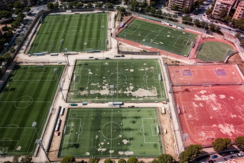 Aerial view of diverse sports facilities in Barcelona