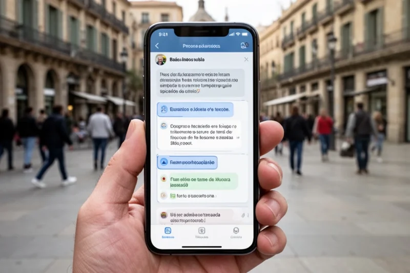 Interfaz móvil mostrando una app inclusiva diseñada para simplificar textos complejos.