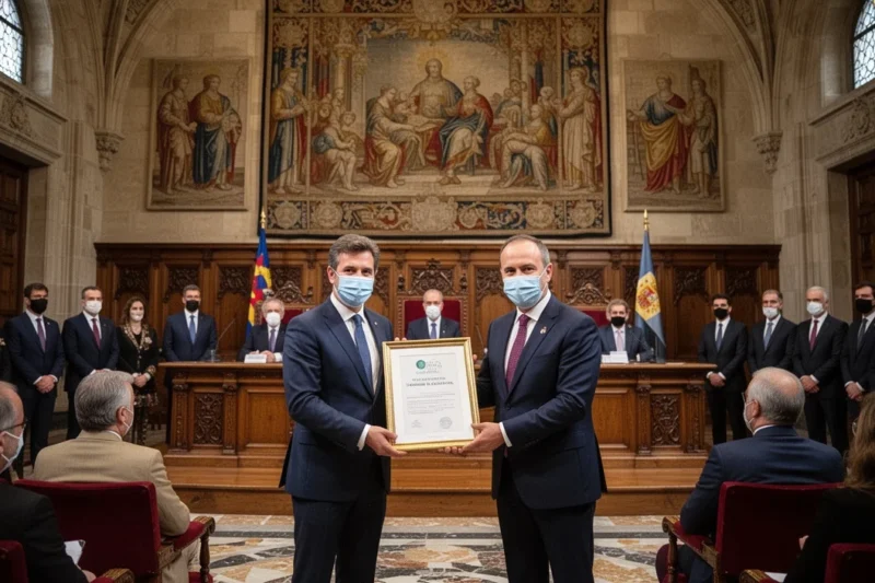 Interior view of Saló de Cent during an award ceremony