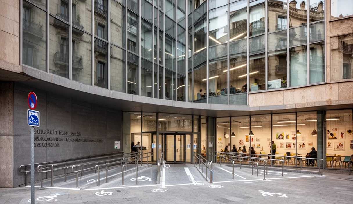 Edificio moderno del Ayuntamiento de Barcelona con características accesibles