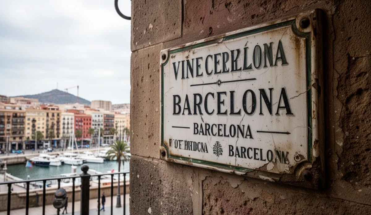 Rótulo antiguo de una bodega histórica en Barceloneta